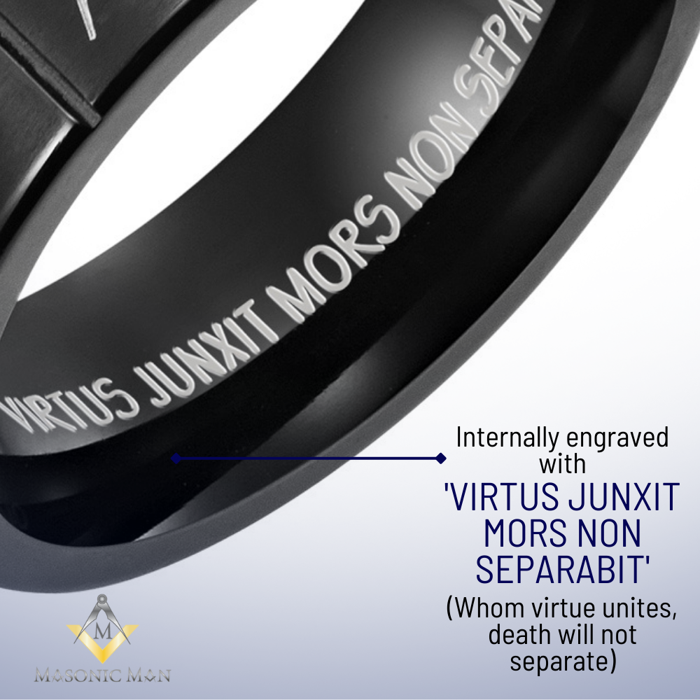 Titanium Masonic Ring Engraved Latin with Rope