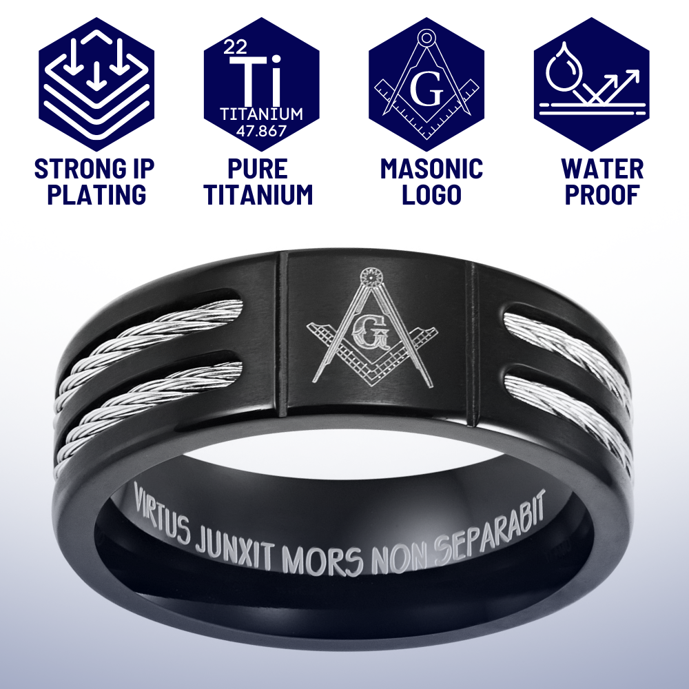 Titanium Masonic Ring Engraved Latin with Rope