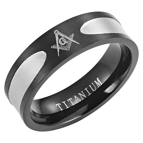 Two Tone Black Titanium Masonic Ring with Latin Engraving Inside