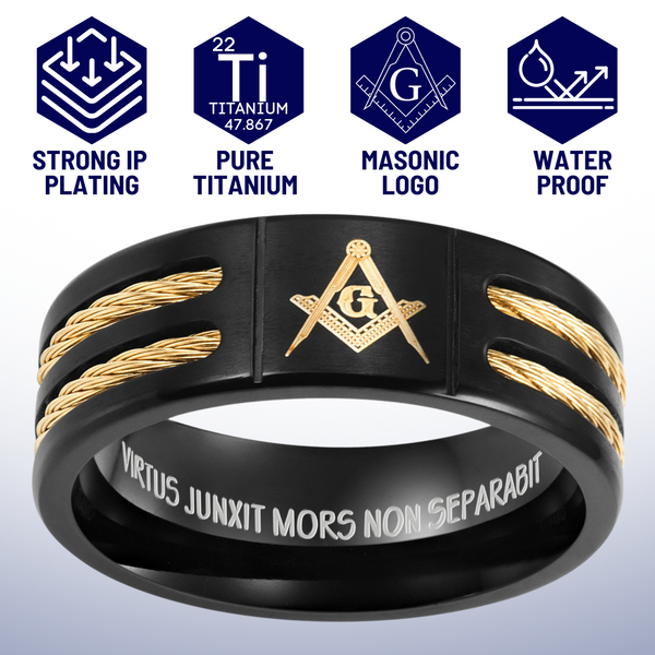 MasonicMan Gold Rope Emblem Titanium Ring