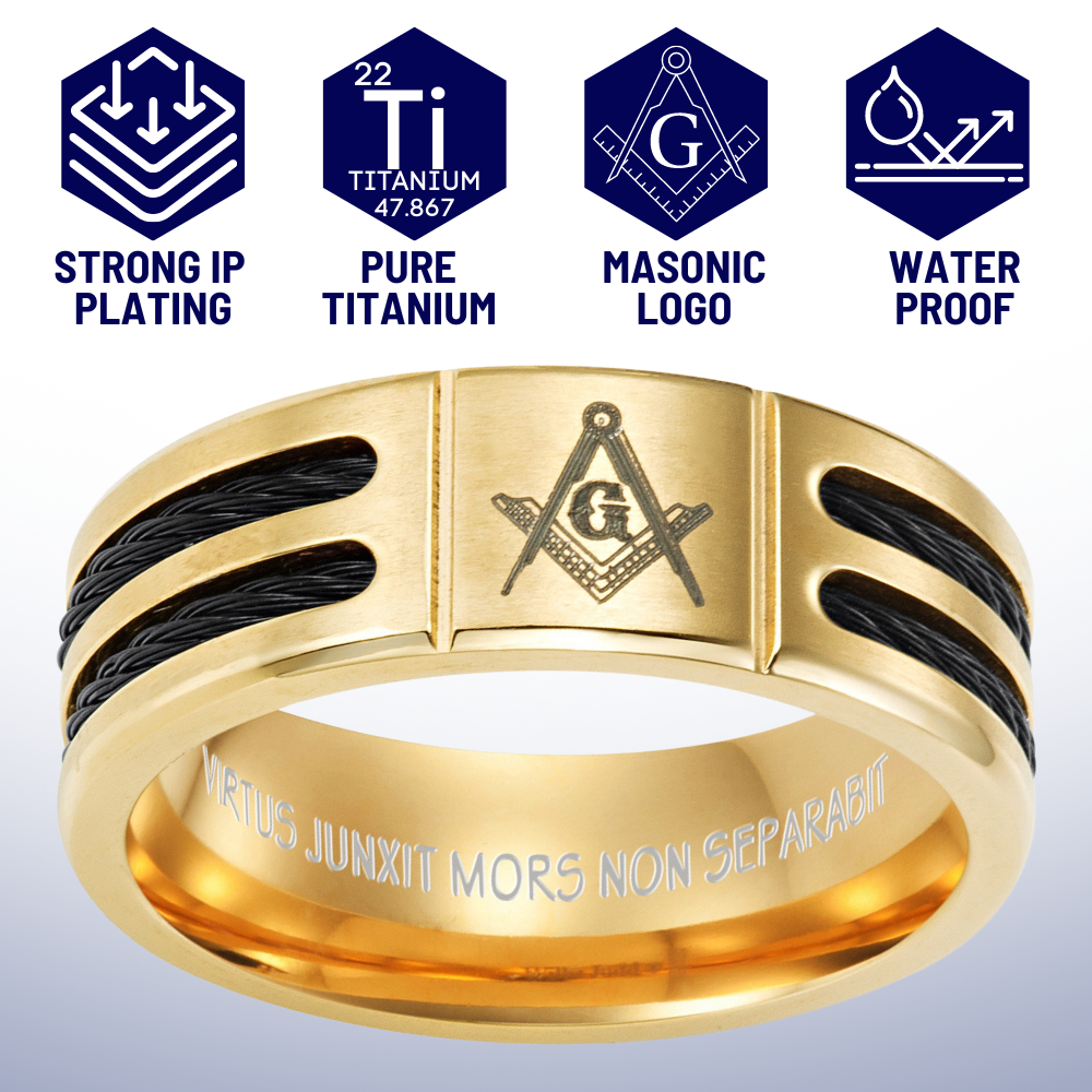 MasonicMan Black Rope Emblem Titanium Ring