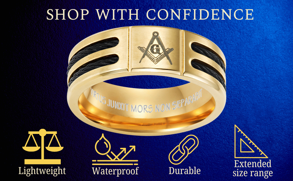 Mens Masonic Ring - Gold Titanium