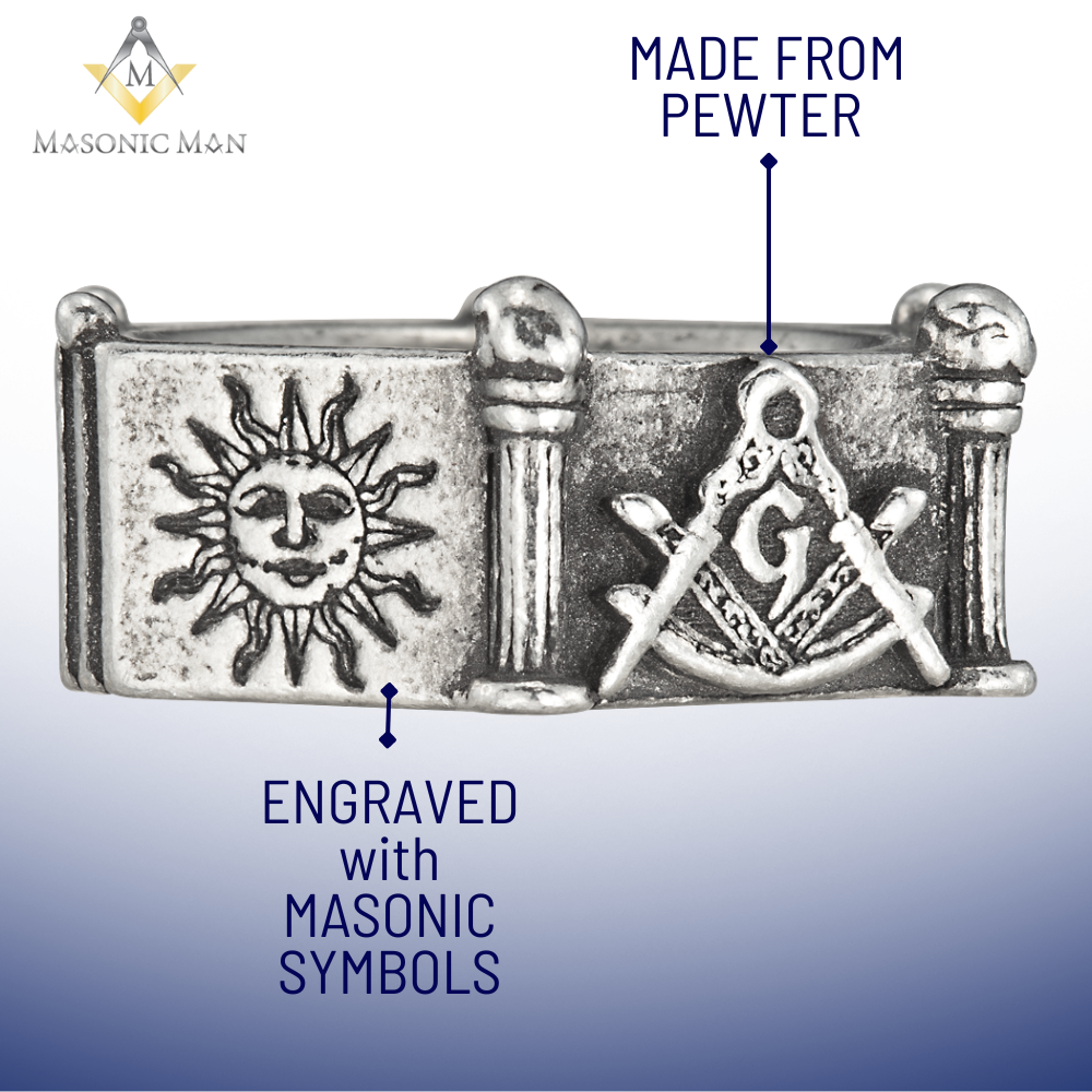 Made In England Pewter Masonic Ring - 6 Sided