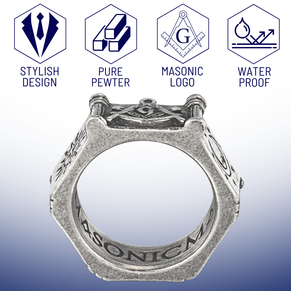 Made In England Pewter Masonic Ring - 6 Sided