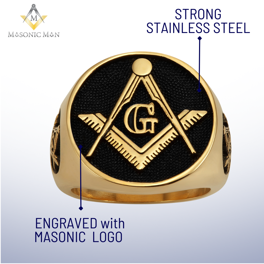 MasonicMan Square and Compass Stainless Steel Ring - (Gold Color)