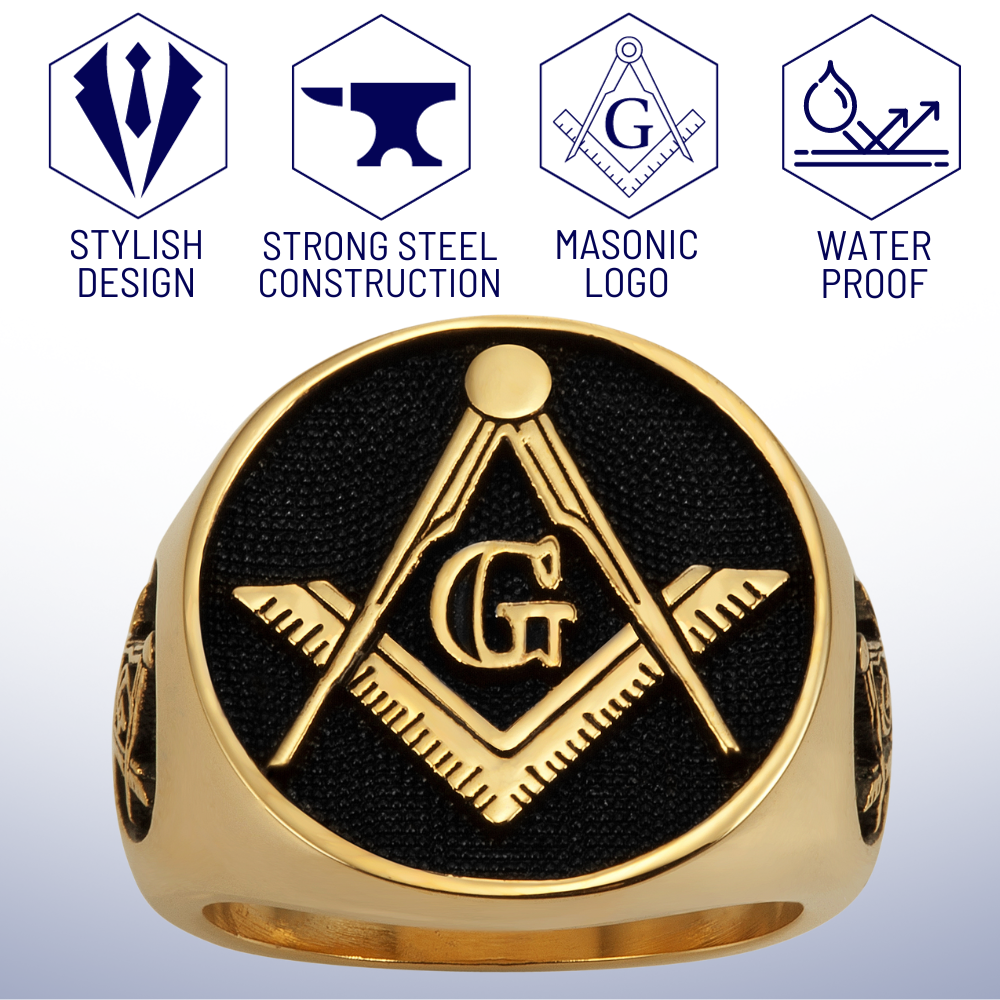 MasonicMan Square and Compass Stainless Steel Ring - (Gold Color)