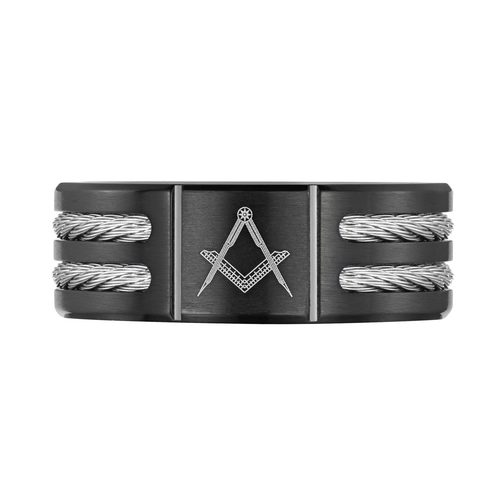 Titanium Masonic Ring Engraved Latin with Rope