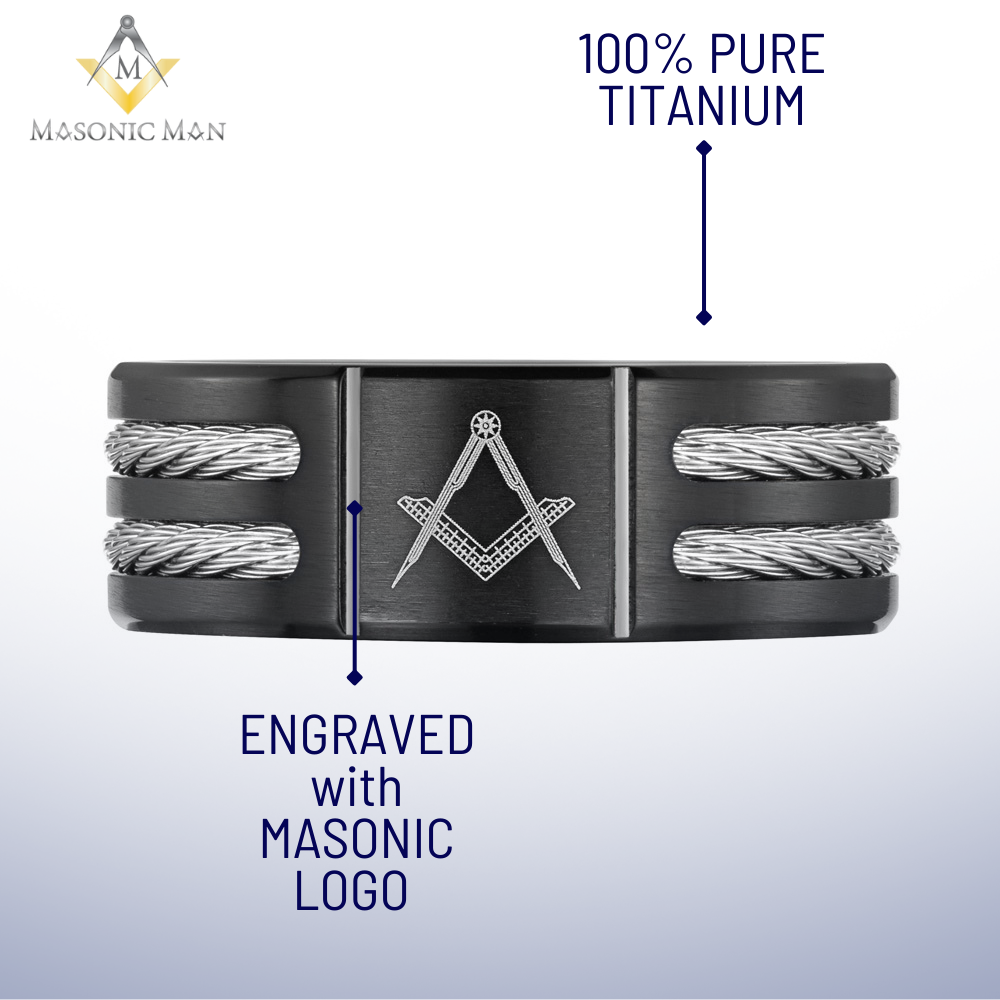 Titanium Masonic Ring Engraved Latin with Rope