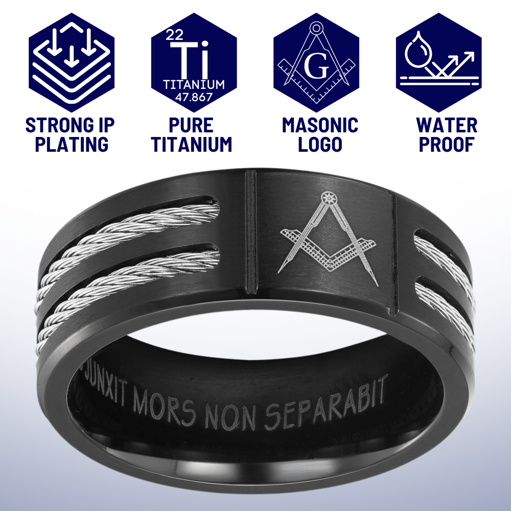 Titanium Masonic Ring Engraved Latin with Rope