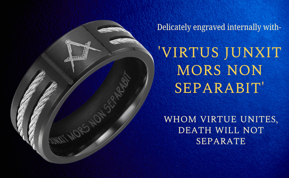 Titanium Masonic Ring Engraved Latin with Rope