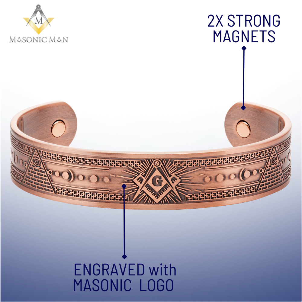 Mens Masonic Bangle Pure Copper  Bracelet - Magnetic