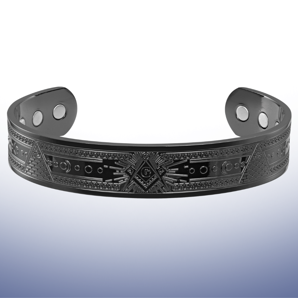 Brotherhood in Black Bangle – Masonic Copper Bracelet