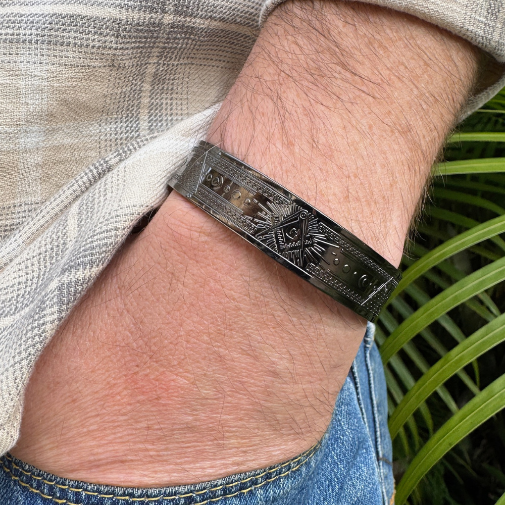 Brotherhood in Black Bangle – Masonic Copper Bracelet