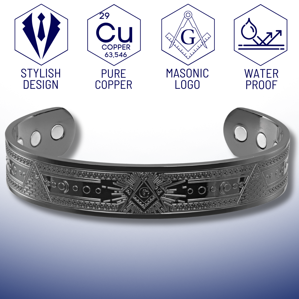 Brotherhood in Black Bangle – Masonic Copper Bracelet