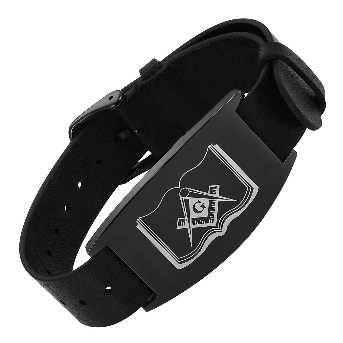 MasonicMan Leather Freemasonry Masonic Bracelet with Square and Compass on Bible in Gift Box …