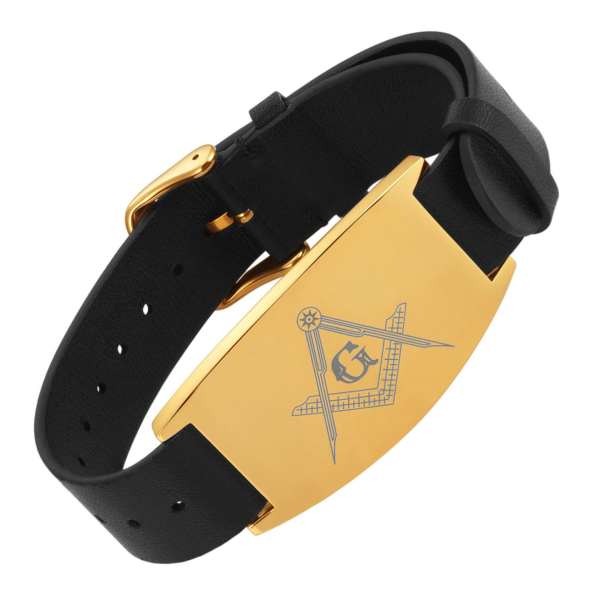 MasonicMan Leather Freemasonry Masonic Bracelet with Square and Compass in Gift Box …