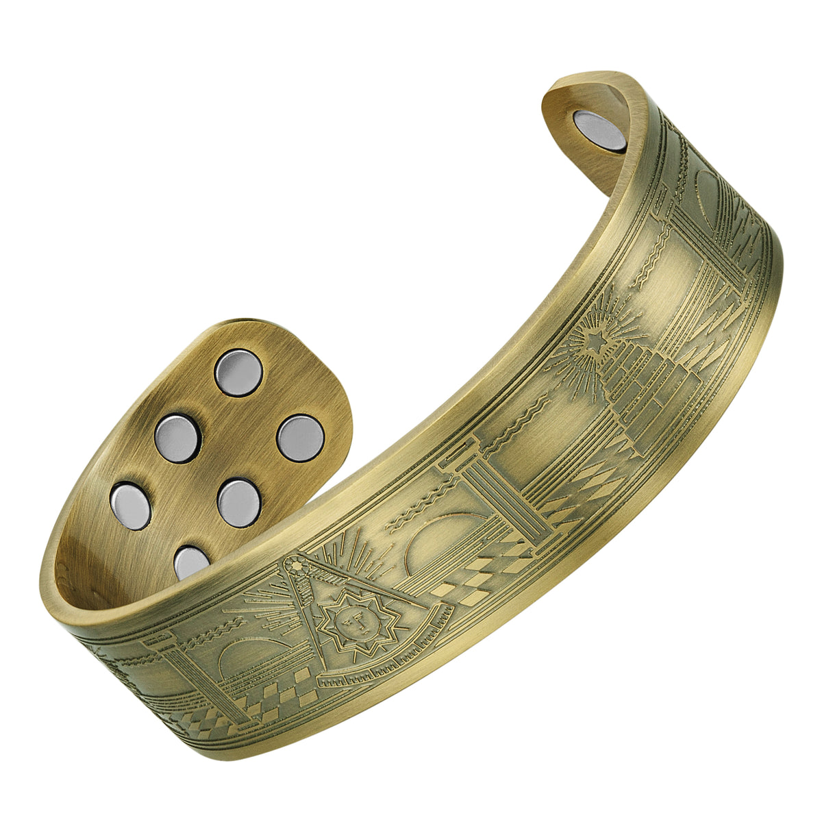 MasonicMan Past Master Engraved Pure Copper Bangle Bracelet - Antique Gold Finish