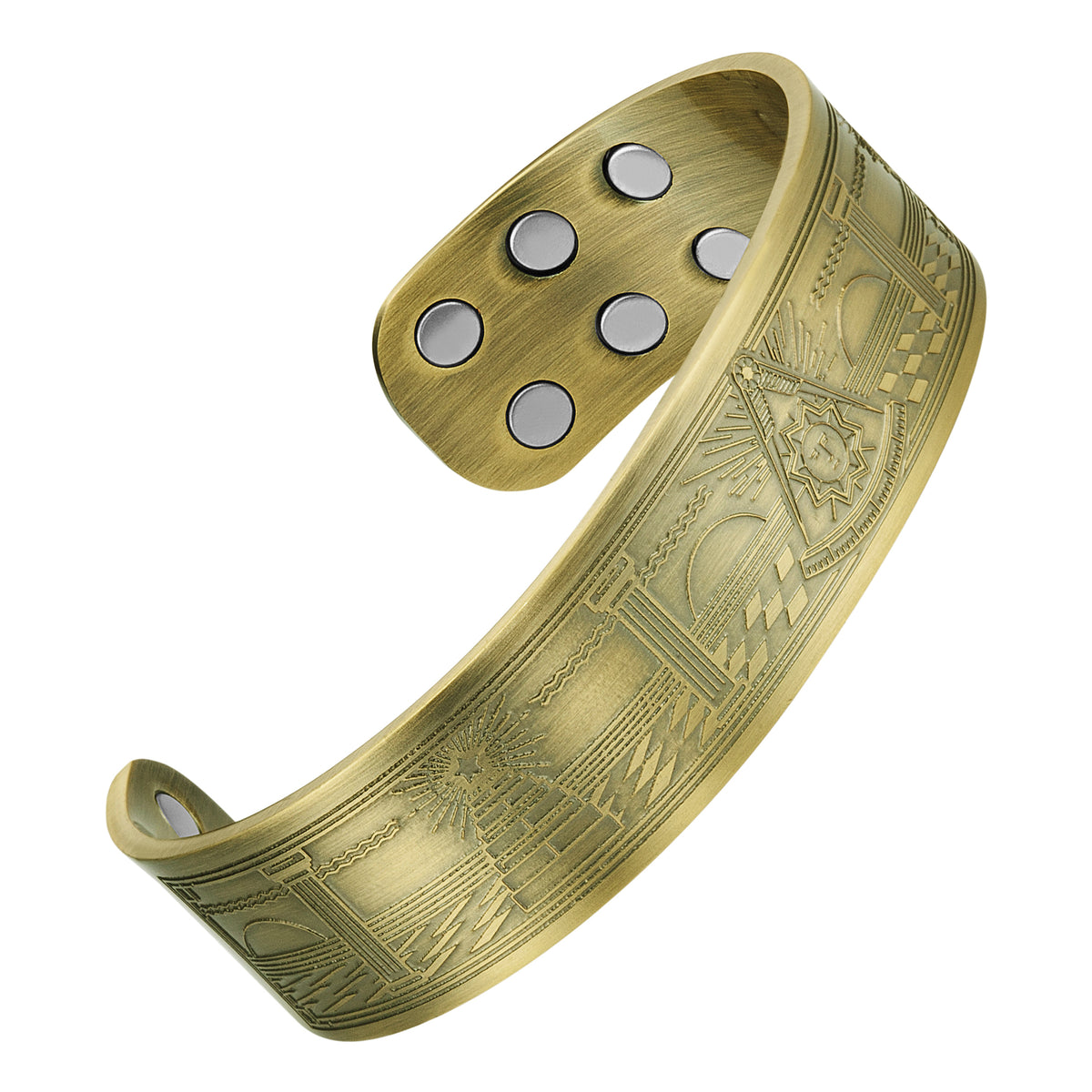 MasonicMan Past Master Engraved Pure Copper Bangle Bracelet - Antique Gold Finish