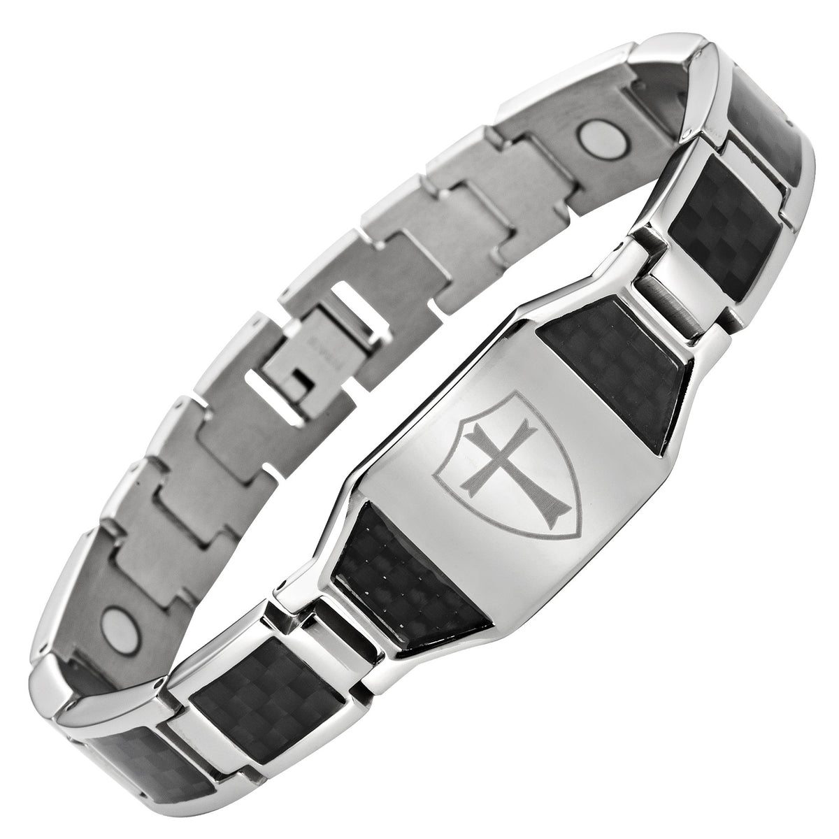 Titanium Magnetic Bracelet With Knights Templar Cross Shield Gift Box