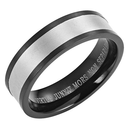 Two Tone Black Titanium Masonic Ring with Latin Engraving Inside