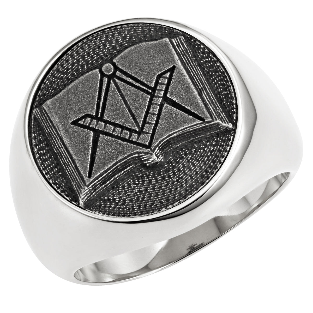 Stainless Steel Masonic Ring with Emblem and Open Bible