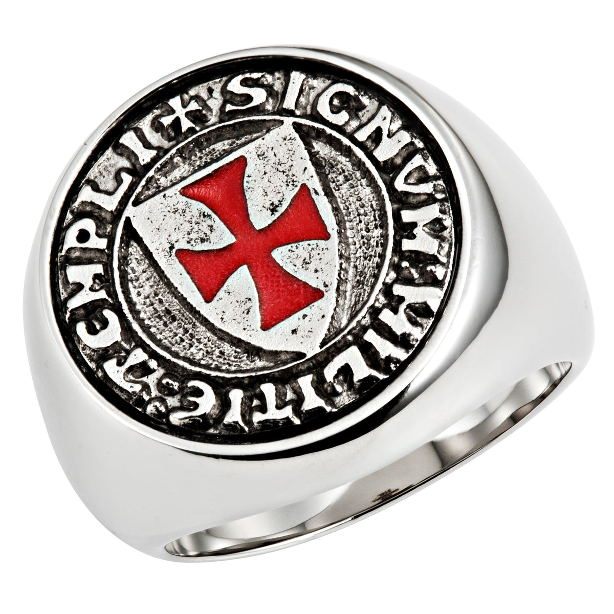 Stainless Steel Knights Templar Ring with Latin Engraving