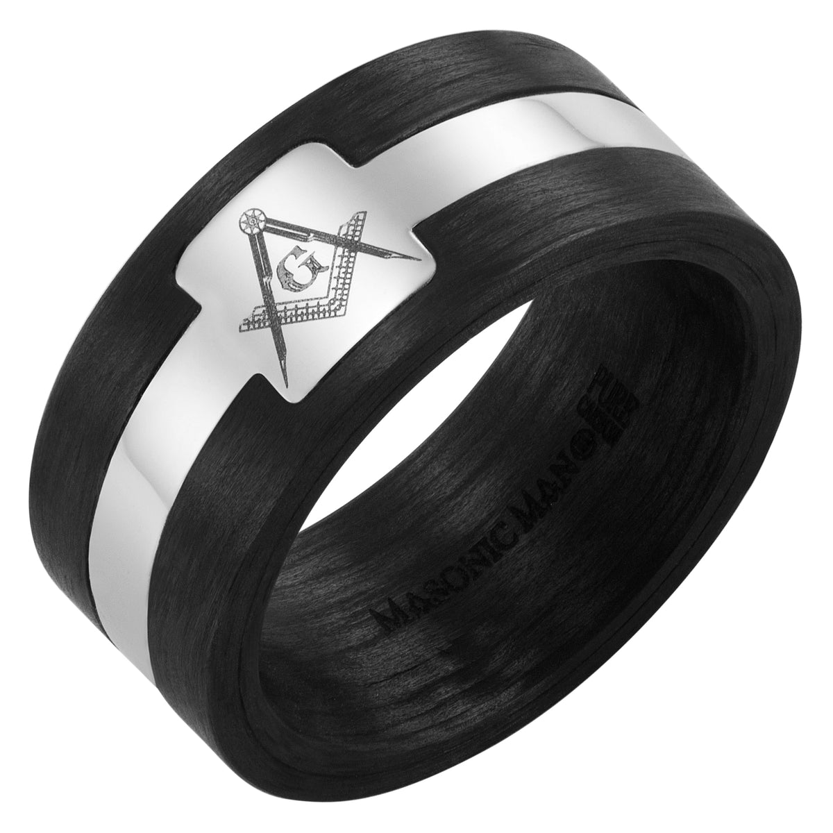 Pure Carbon Fiber 10mm Ring with Masonic Square and Compass