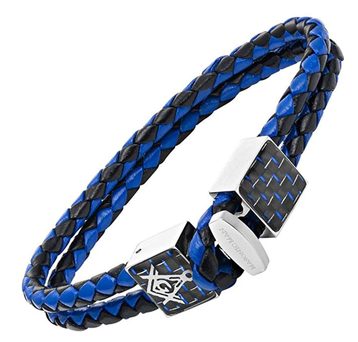 MasonicMan Leather and Stainless Steel Bracelet with Blue Carbon Fiber