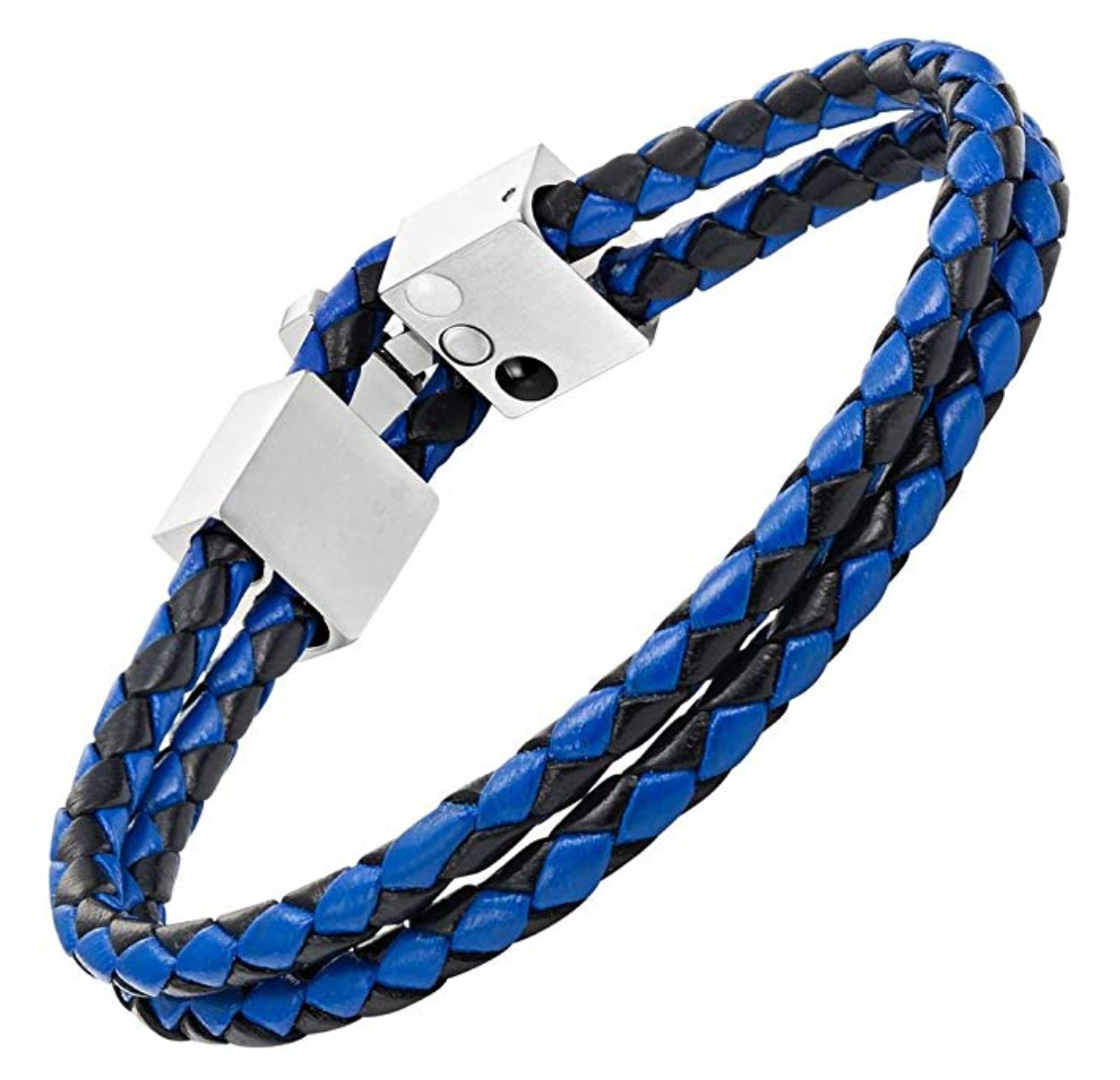 MasonicMan Leather and Stainless Steel Bracelet with Blue Carbon Fiber
