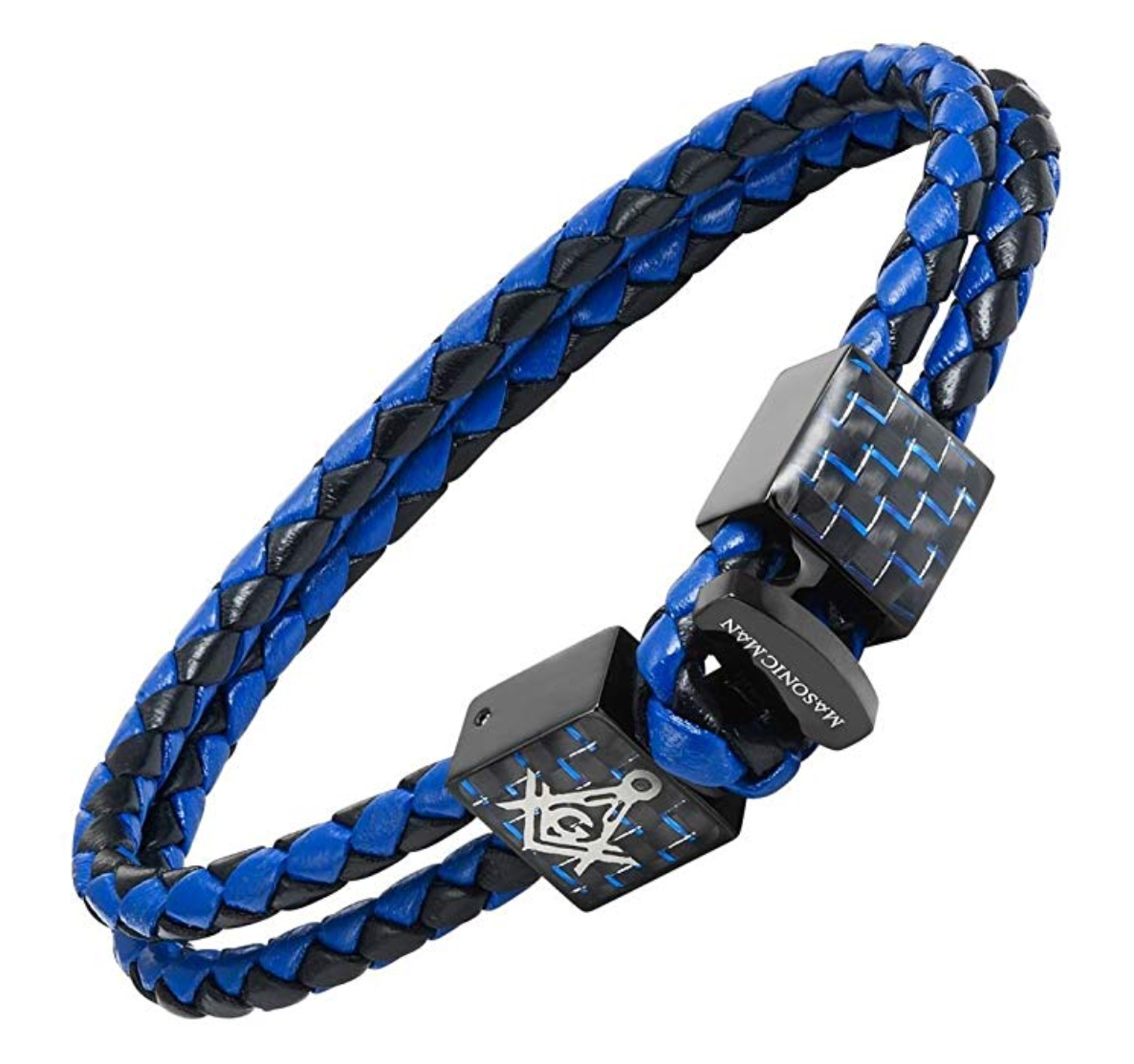 MasonicMan Leather and Stainless Steel Bracelet with Blue Carbon Fiber