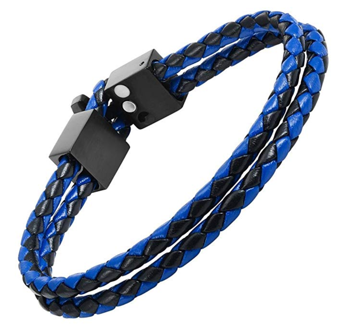 MasonicMan Leather and Stainless Steel Bracelet with Blue Carbon Fiber