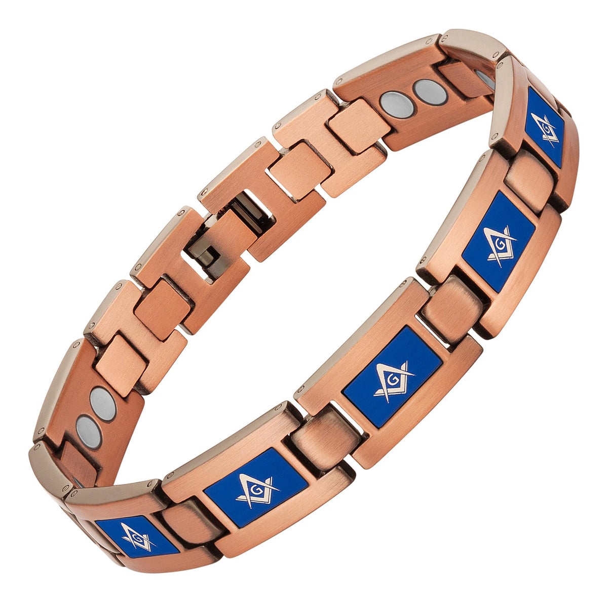 Masonic Pure Copper Link Bracelet with Adjusting Tool (BLUE)