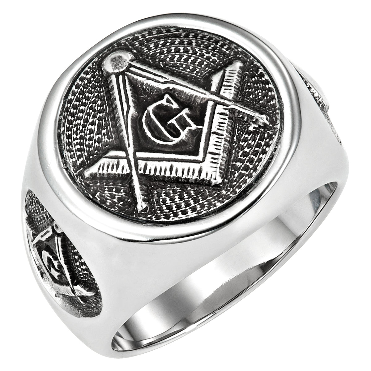 Stainless Steel Masonic Ring with Square and Compass + G in Gift Pouch